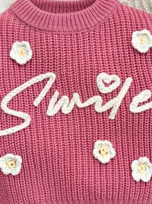 SHEIN Babygirl 可爱粉色字母图案长袖毛衣，百搭秋冬 - 粉色 - 查看 6