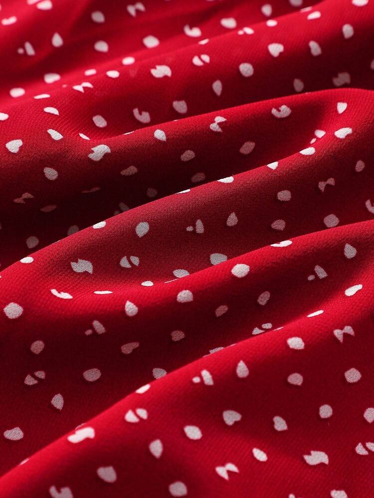 Red One-Shoulder Polka Dot Midi Dress With Tie Detail And Asymmetric Hem Wedding Guest Dress Going Out Dress Date Night Dress Spring Summer  Outfits New Year Dress
