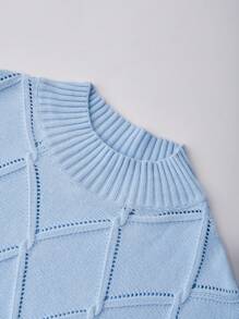 EMERY ROSE Women Solid Color Stand Collar Long Sleeve Fitted Pullover Sweater, Autumn & Winter Knit Pullover Fall - Baby Blue - View 4