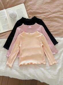 SHEIN LMoss Kids LMoss 3pcs/Set Baby Girls' Cute Knitted Heart Pattern Ruffled Hem Tops, Autumn/Winter Fall - Multicolor - View 2