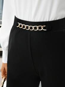 Ellevyn Pantalon pour femmes grande taille, élégant, noir, polyvalent, avec poches, décoration de chaîne métallique à la taille. Convient pour le travail, les femmes d'affaires professionnelles, le bureau. Pantalon à taille haute élégant pour femmes, pantalon noir pour femmes avec courbes et petite taille, pantalon avec strass - Noir - Voir 8