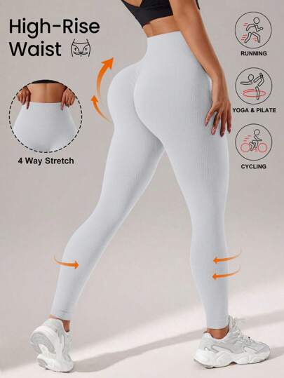 Easithlete 女士纯色高腰简约休闲无缝高弹运动紧身裤