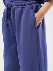 SUMWON 洛杉矶天使队少女运动套装宽松休闲套装阔腿裤秋冬街头风搭配 - 寶藍色 - 查看 8