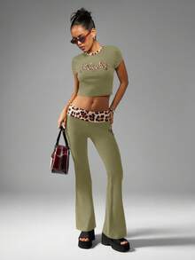 Missguided x Playboy MISSGUIDED 豹纹装饰婴儿 T 恤 Y2K 时尚短款上衣夏季节日短袖修身 T 恤修身剪裁街头风格休闲日常穿着