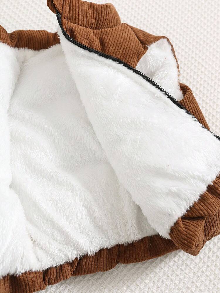 SHEIN 男女通用婴儿灯芯绒保暖内衬拉链夹克，适合秋冬季、滑雪服 - 彩色 - 查看 7