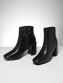 SHUZIA 女式简约舒适性感尖头粗跟踝靴 - 黑色 - 查看 6