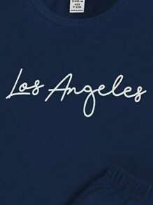 GraphicGems 2件套男婴休闲时尚创意字母标语印花短袖T恤和短裤套装，蓝色男婴街头风，洛杉矶男婴服装，海军蓝男婴套装，深蓝色男婴套装，洛杉矶男婴套装 - 藏蓝色 - 查看 6