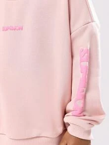 SUMWON Oversized Kids Crew Neck Sweatshirt Logo Print Long Sleeve Casual Pullover Ribbed Cuffs Winter Fall Streetwear - Pink - View 5