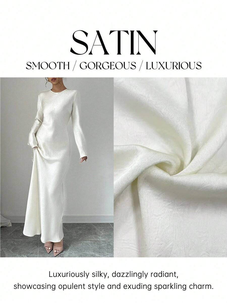 Selianne Elegant Spring & Autumn Round Neck Fish-Tail Long Dress Maxi Women Outfit Fall Cloth For Women - Champagne - View 1