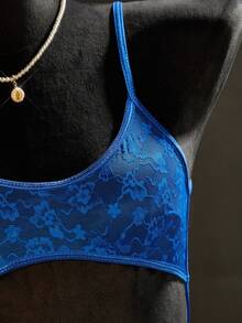 SpicyHot 超性感透明花卉蕾丝乳贴交叉露背开裆泰迪连体衣，海军蓝，适合派对、外出的俱乐部服装