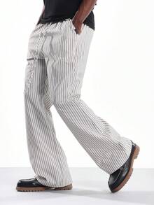 SUMWON Quần ống rộng ống loe họa tiết kẻ sọc, cạp chun, nhẹ, thoải mái cho mùa hè, quần palazzo mặc đi biển mùa xuân thu, đồ mặc nhà nghỉ dưỡng - Nhiều màu - Xem 1
