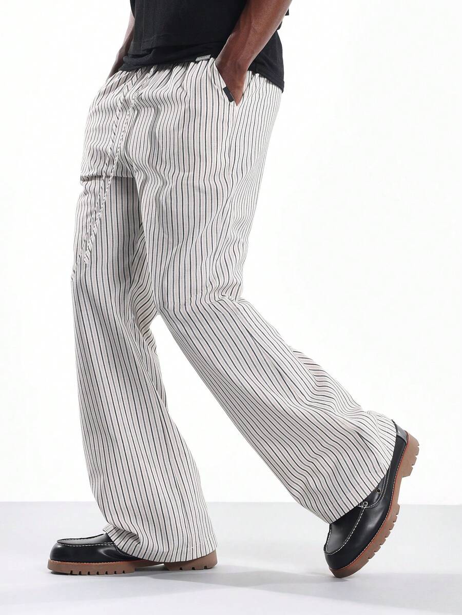 SUMWON Quần ống rộng ống loe họa tiết kẻ sọc, cạp chun, nhẹ, thoải mái cho mùa hè, quần palazzo mặc đi biển mùa xuân thu, đồ mặc nhà nghỉ dưỡng - Nhiều màu - Xem 1