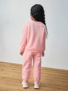 Maija Kids Maija Kids 2件套少女字母图案圆领运动衫和慢跑裤 - 粉色 - 查看 2