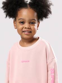 SUMWON Oversized Kids Crew Neck Sweatshirt Logo Print Long Sleeve Casual Pullover Ribbed Cuffs Winter Fall Streetwear - Pink - View 3