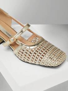 SHUZIA Ladies Crochet Raffia Mary Jane Pump For Christmas Valentine's Day - Gold - View 6