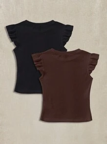 Soleia Bộ 2 áo thun cổ tròn bó sát tay ngắn chất liệu vải gân đen và nâu, thích hợp cho mùa hè - Nhiều màu - Xem 2
