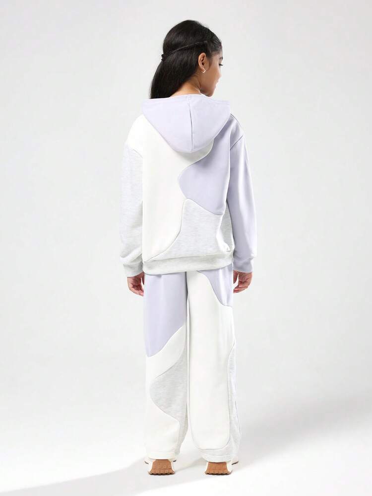 Color Block Hoodie And Wide Leg Pants Set