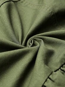 SHEIN Maternity Casual Solid Color Frayed Denim Jacket, Spring/Autumn - Army Green - View 6