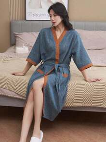 SHEIN 1件 复古图案浴袍 粉色/紫色/蓝色/绿色 纯棉纱布浴袍 纯棉纱布浴袍 夏季浴袍 吸水速干 女士浴袍 可穿戴浴巾 春夏睡衣 双层纱布 粉色/紫色/蓝色/绿色 浴室用品 家居用品 - 彩色 - 查看 35