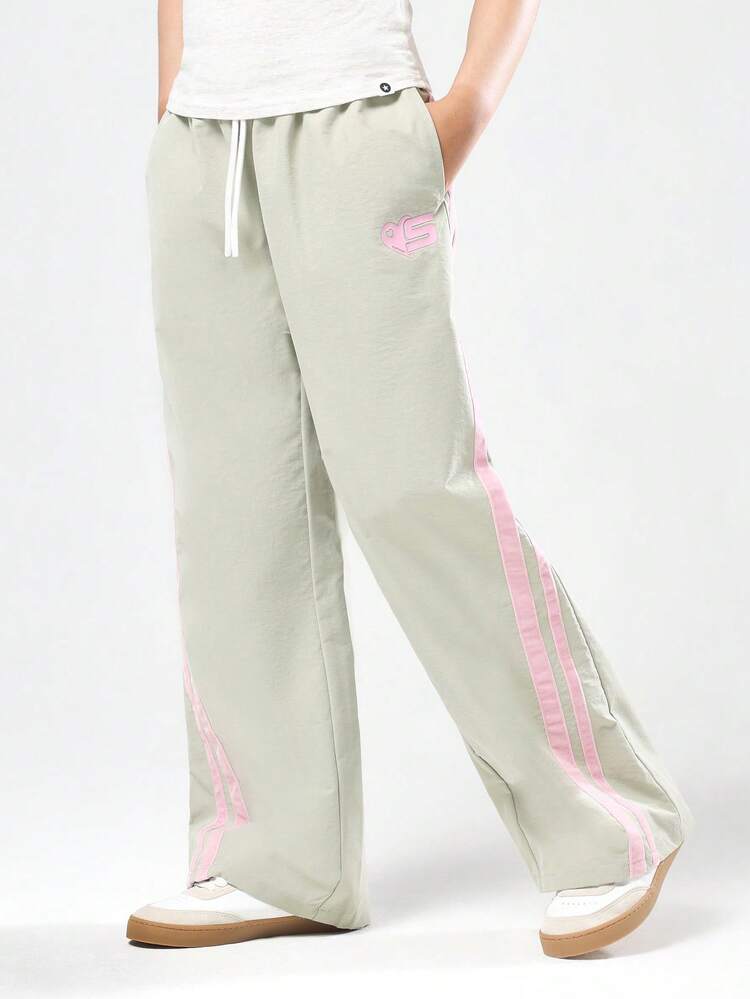 Nylon Wide Leg Pants With Retro Side Stripes