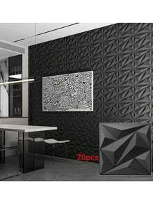 SHEIN 1 件/10 件/20 件/30 件钻石形装饰 3D 墙板，30 厘米 X 30 厘米哑光黑色，DIY 家居装饰墙贴礼物生日毕业 - 黑色 - 查看 11