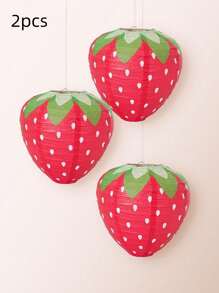 3 件红色/粉色草莓形纸灯笼，生日、节日派对装饰，悬挂灯笼