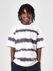 SUMWON Oversized Tie Dye Stripe Pattern T-Shirt Keep Pushing Forward Slogan Summer Casual Cool Urban Streetwear Youth Fashion Top - Black and White - View 3