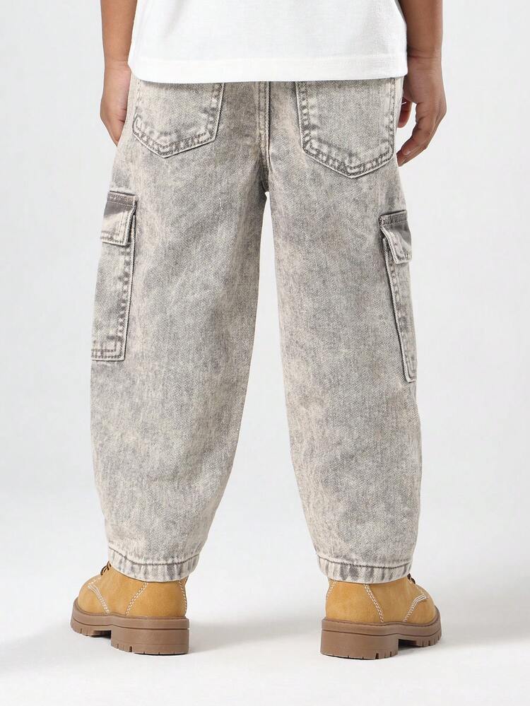 Jeansy cargo w stylu vintage z lampasami po bokach i mankietami