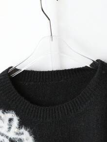 GlowEve CURVE 1pc Women Plus Size Minimalist Floral & Pearl Decor Crew Neck Long Sleeve Pullover Sweater, Suitable For Autumn/Winter Fall