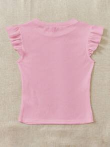 Soleia 2pcs/Set Rib Knit Round Neck Cap Sleeve Fitted T-Shirt Set Suitable For Going Out - Multicolor - View 8