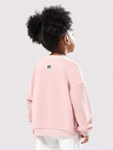 SUMWON Oversized Kids Crew Neck Sweatshirt Logo Print Long Sleeve Casual Pullover Ribbed Cuffs Winter Fall Streetwear - Pink - View 2