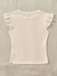 Soleia 2pcs Ribbed Fabric Round Neck Cap Sleeve Fitted T-Shirt Set, Cute, Suitable For Summer Suitable For Going Out - Multicolor - View 7