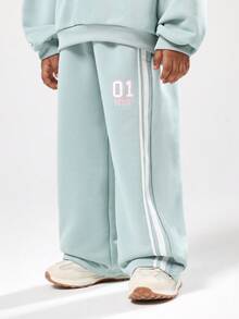 SUMWON Kids Future Icon Sweatshirt And Wide Leg Pants Set Mint Green Pastel Cozy Wear Two Piece Streetwear Outfit Matching Coordinates Winter Holiday - Green - View 4