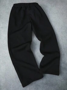 Aesthetic Post--Plus Size Men's Casual Letter & Number Embroidered Sweatpants - Black - View 3