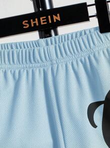 SHEIN Tween Boys' Loose Fit Graphic Print Knit Shorts - Baby Blue - View 4