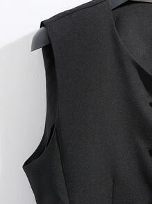 GlowEve Women's Metal Flower Single-Breasted Round Neck Sleeveless Elegant Regular Jacket - Black - View 6