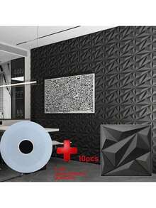 SHEIN 1 件/10 件/20 件/30 件钻石形装饰 3D 墙板，30 厘米 X 30 厘米哑光黑色，DIY 家居装饰墙贴礼物生日毕业 - 黑色 - 查看 20