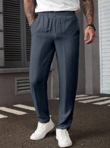 Manfinity Homme Pantalones casuales de hombre de unicolor, cómodos y transpirables, sueltos para uso diario, para otoño - azul real - Ver 3