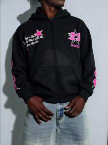 Bolty 1 Piece Tween Boy Casual Sports Street Fashion With Grab Material Graffiti Pattern Cardigan Hooded Sweatshirt Suitable For Kids Outfits Toddler Boy Clothes Back To School Boys Set Suitable For Birthday Parties, Evening Parties, Performances, Weddings, Baptisms, Opening Ceremonies Daily Suitable For Daily Use Suitable For School Suitable For Travel Suitable For Sports Suitable For Autumn And Winter Seasons Fall