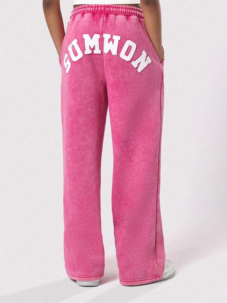 Wide Leg Fleece Sweatpants With Somwon Text Design