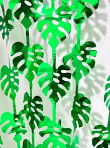 夏威夷热带派对装饰绿色棕榈叶花环 3.3X6.6 英尺铝箔流苏窗帘背景热带棕榈叶铝箔流苏横幅适合野性生日、夏威夷宴会和丛林恐龙派对，非常适合夏季海滩和泳池派对，夏威夷 - 綠色 - 查看 7