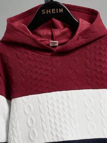 SHEIN Sudadera informal de hombros caídos y bloques de color para niño preadolescente, para invierno y otoño - Rojo - Ver 3
