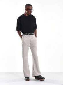 SUMWON Retro Pinstripe Flare Fit Trousers Professional Dress Pants Classic Business Office Formal Slacks Wedding Evening Party Autumn Winter Collection - Khaki - View 6