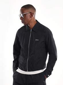 SUMWON Nylon Harrington Jacket Co-Ord Set Full Zip Collar Neck Wide Leg Pants Autumn Winter Streetwear Contemporary Fashion Two Piece Outfit - Black - View 3