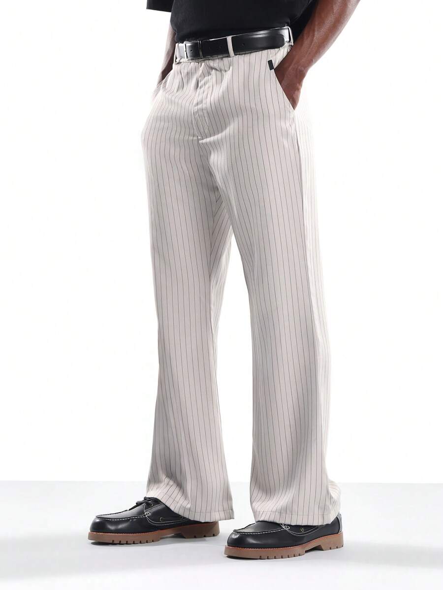 SUMWON Retro Pinstripe Flare Fit Trousers Professional Dress Pants Classic Business Office Formal Slacks Wedding Evening Party Autumn Winter Collection - Khaki - View 1
