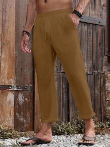 Manfinity RSRT Men's Casual Versatile Solid Color Tapered Pants - Coffee Brown - View 3