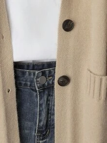 SHEIN LUNE Áo khoác cardigan dệt kim cổ chữ V tay dài màu trơn cỡ lớn dành cho nữ, mùa đông - Màu Khaki - Xem 8