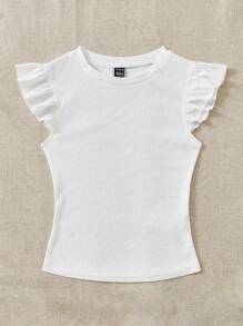 Soleia 2pcs/Set Rib Knit Crew Neck Short Cap Sleeve Form-Fitting T-Shirt Set, Cute Summer Suitable For Going Out - Multicolor - View 3