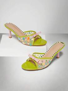 SHUZIA Mule da donna con tacco a spillo in rete, con decorazione floreale e fiocco - Multicolore - Visualizzare 1