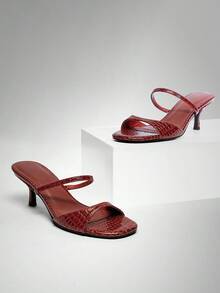 SHUZIA Women's Minimalist Round Toe Mule Heel Sandals - Red - View 3